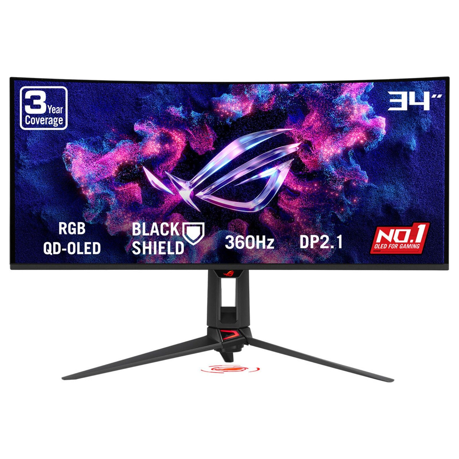 86,4 cm (34") 3440 x 1440 Pixel ASUS 90LM0CU0-B01971 21:9 Wide Quad HD OLED 0,03 ms 360 Hz HDR DisplayPort HDMI USB-Hub Height VESA