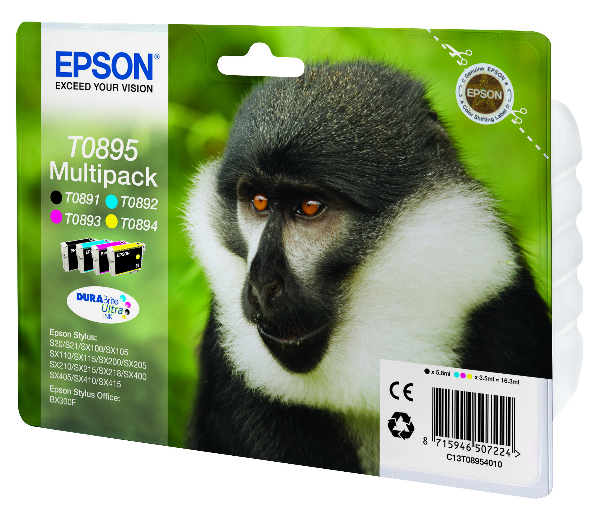 EPSON T0895 Multipack 4-pack BK Y C M blister ink for Stylus S21 SX110/115/210/215/218/400/410/415 Stylus Office BX300