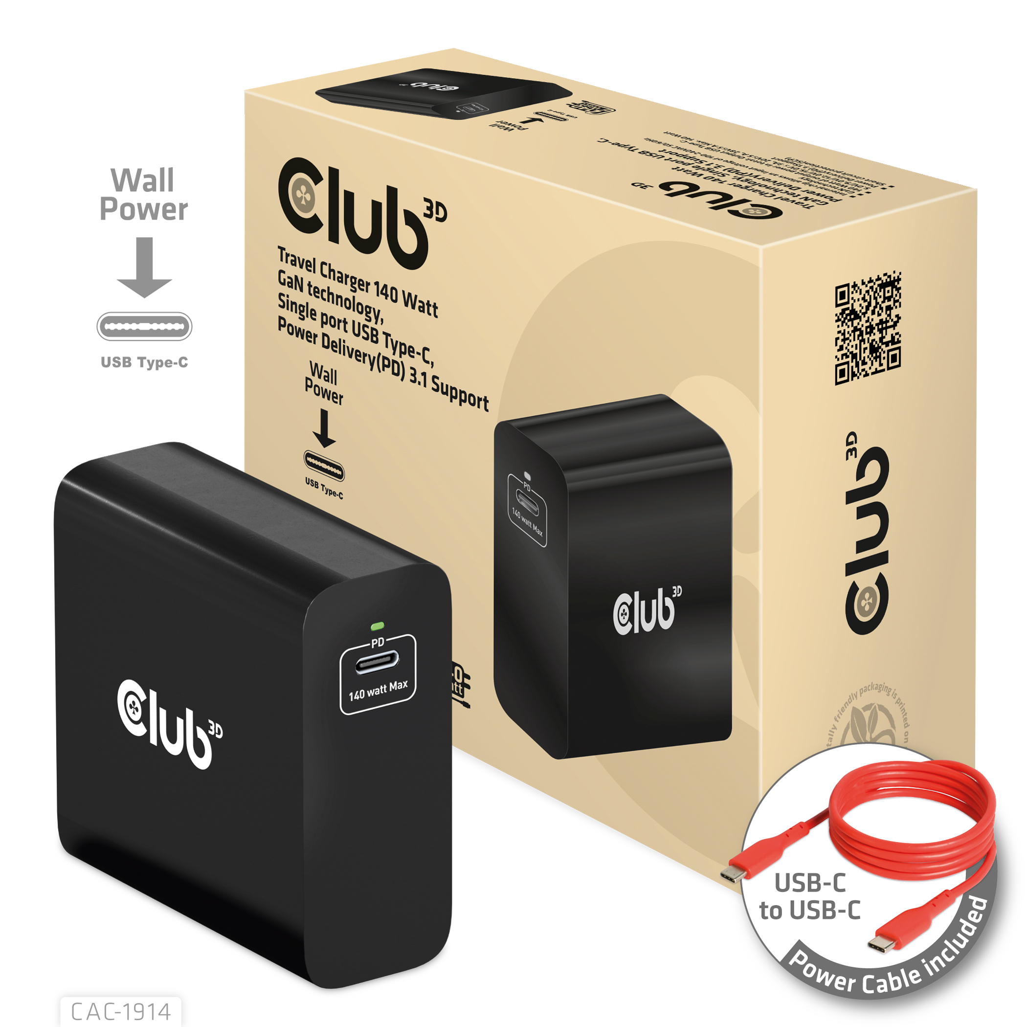 Club3D Ladegerät 1xUSB Typ C,