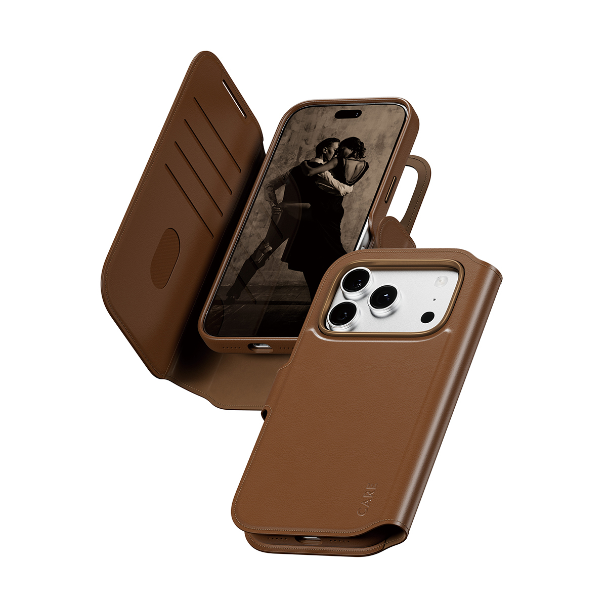 CARE by PanzerGlass Tango 2-in-1 Wallet Case Braun m. MagSafe iPhone 17 Pro