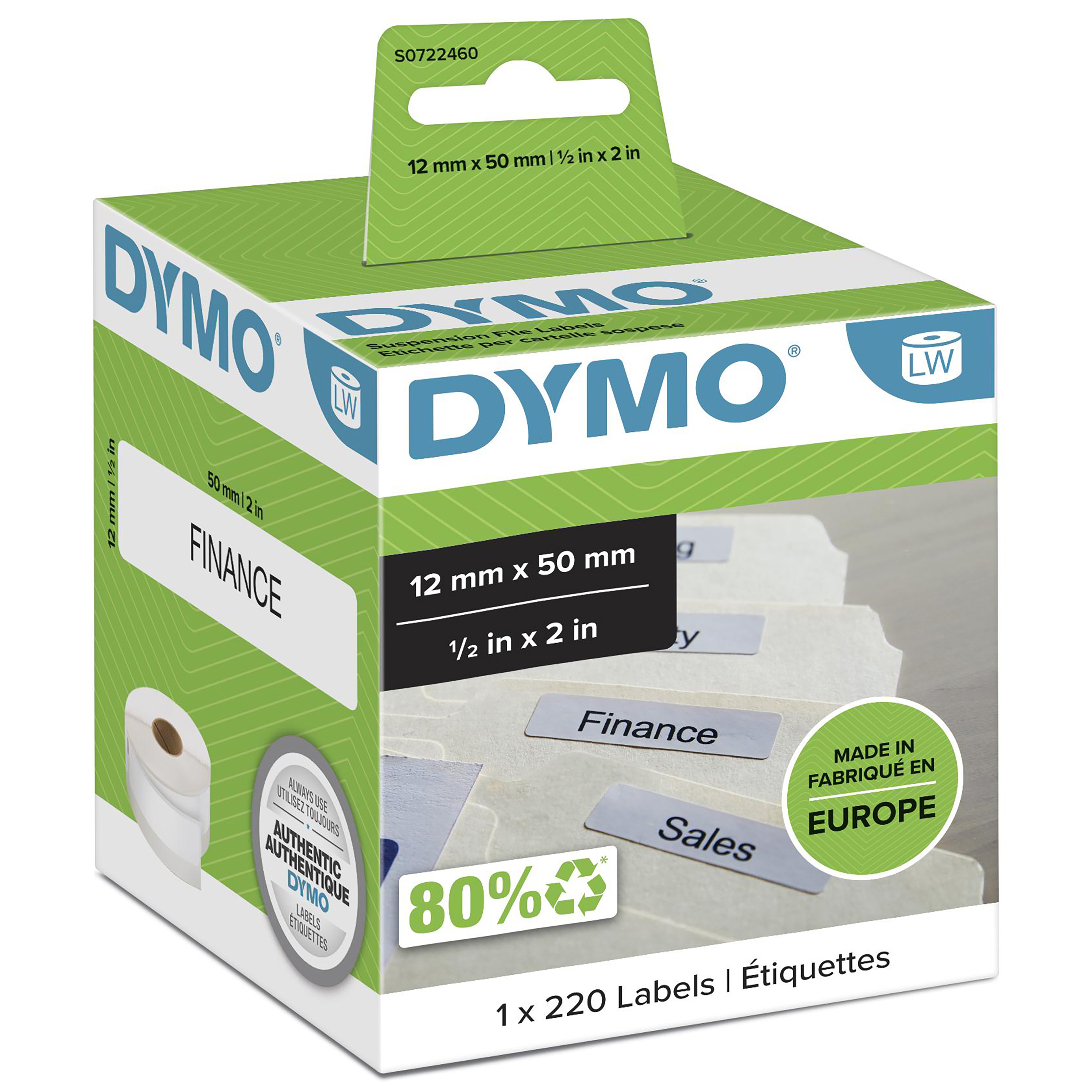 DYMO Suspension file 50mm x 12mm White, 220 labels/roll,
