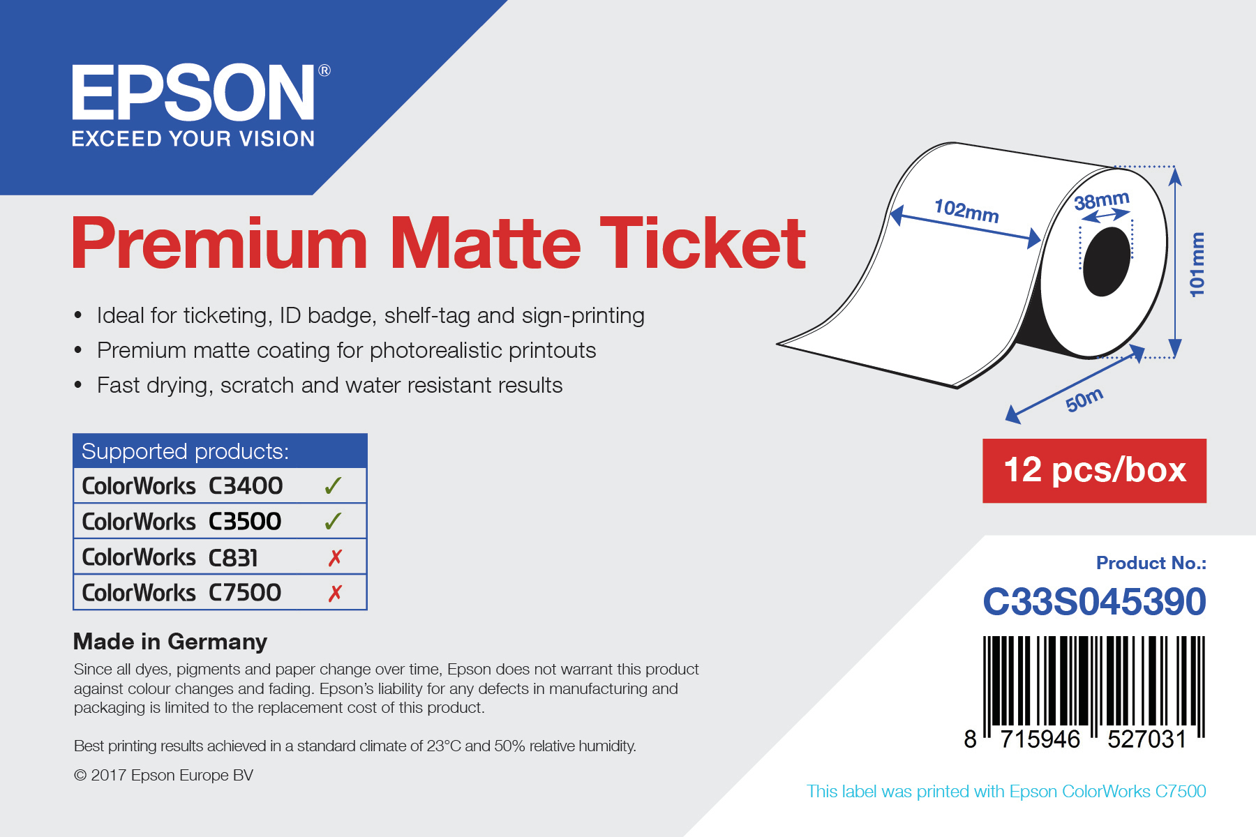 Epson Premium Billetter (10,2 cm x 50 m) 1rulle(r) C33S045390