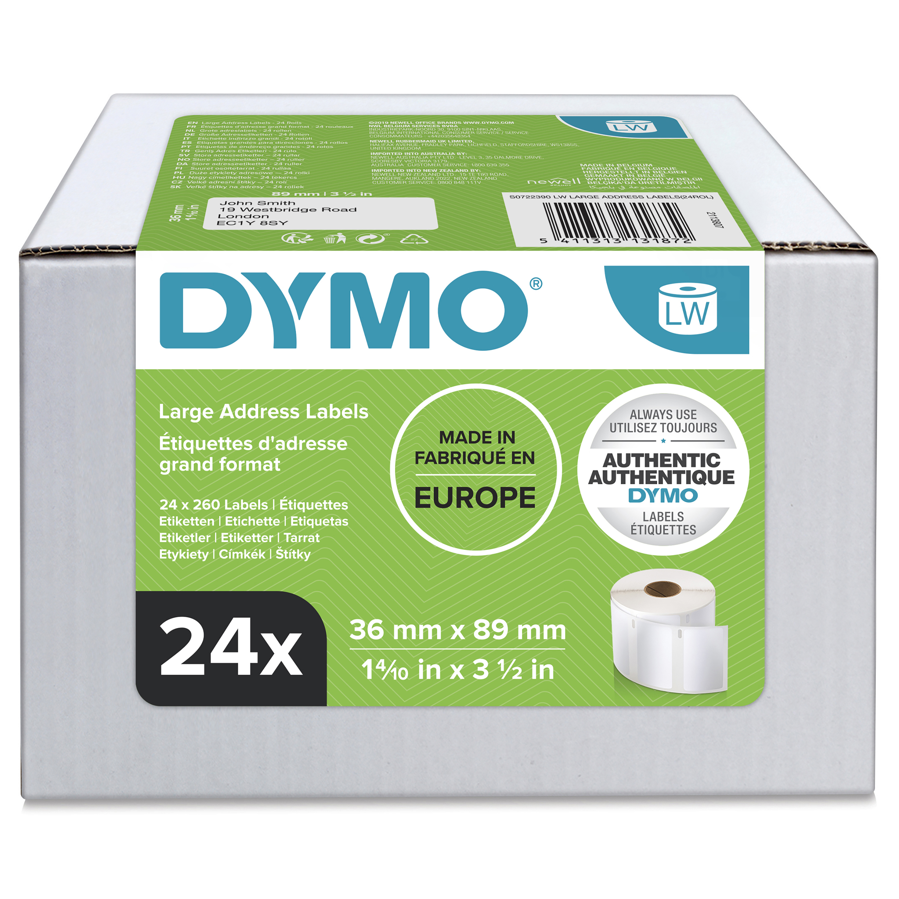 Dymo Large Address Labels - Weiß - 36 x 89 mm 6240 Etikett(en) (24 Rolle(n)