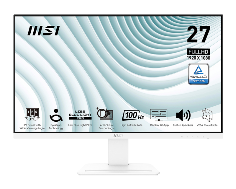 MSI PRO MP273AWDE 27 1920 x 1080 (Full HD) VGA (HD-15) VGA HDMI DisplayPort 100Hz hvid