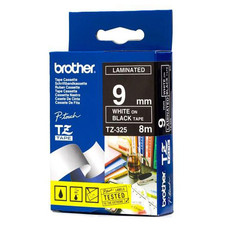 Brother TZE325 Tejp Vit Text,Svart botten,9mm