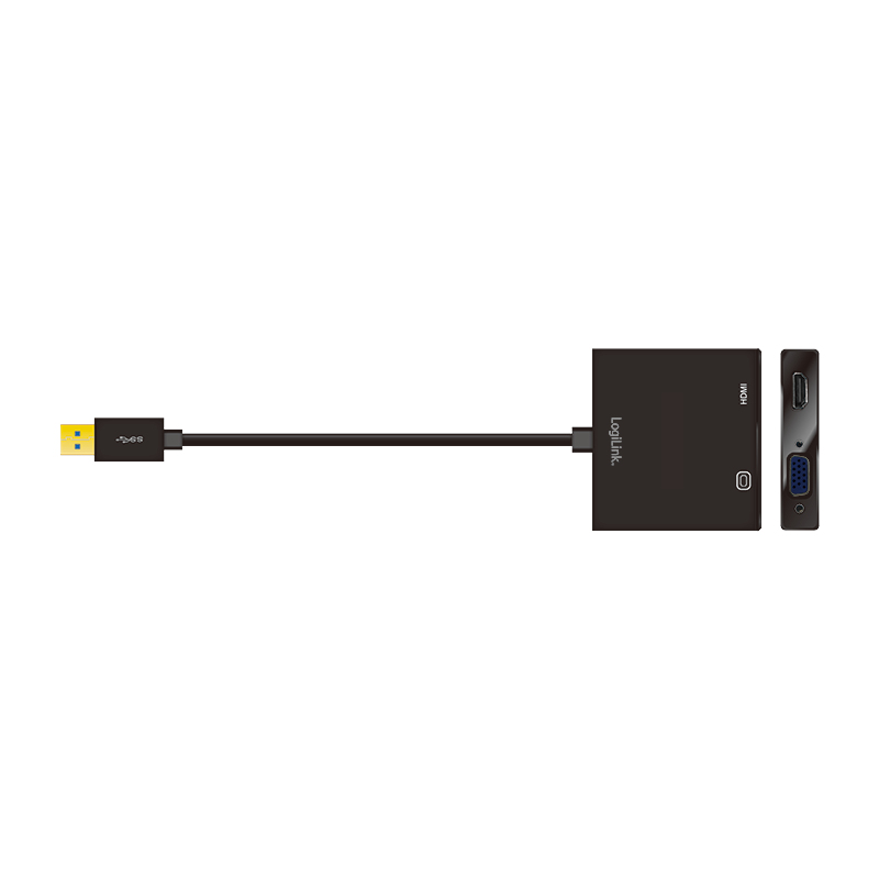 Logilink USB 3.0 adapter, A/M to HDMI-A/F + VGA/F, 1080p/60 Hz, black, 0.15 m
