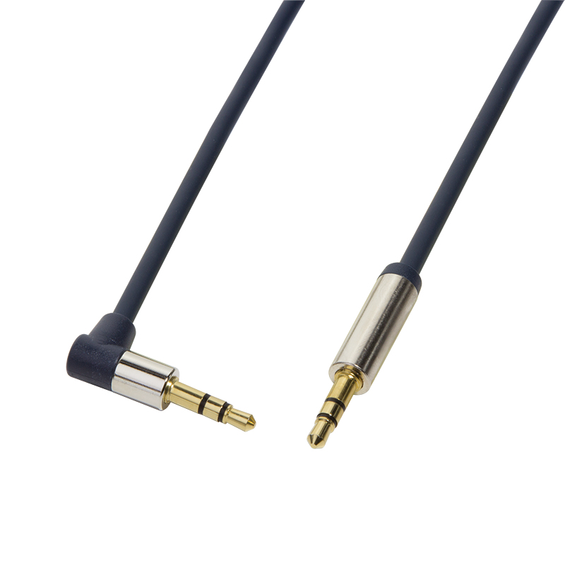 Audio cable, 3.5 mm 3-pin/M (90°) to 3.5 mm 3-pin/M, metal, blue, 0.5 m