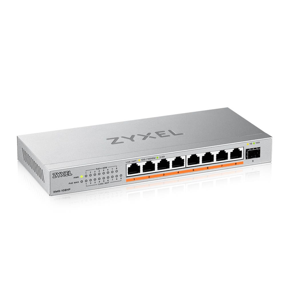 ZYXEL XMG-108 8 Ports 2 5G + 1 SFP+ 8 ports 100W total PoE++ Desktop MultiGig unmanaged Switch