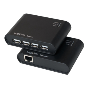 Logilink USB 2.0 Cat.5 extender, 50 m incl. 4-port Hub, black