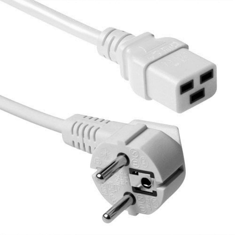 Powercord mains connector Schuko CEE 7/7 male (angled) - C19 IEC 60320 white 0.6 m