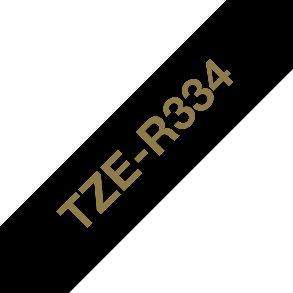Brother TZE-R334 12mm Gold on black satin (4m)