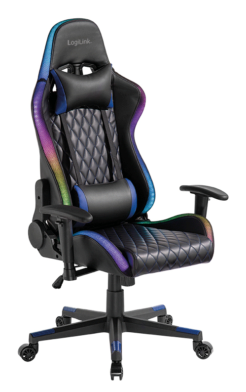 Gaming Chair, w/ lumbar support, RGB lights, black/blue