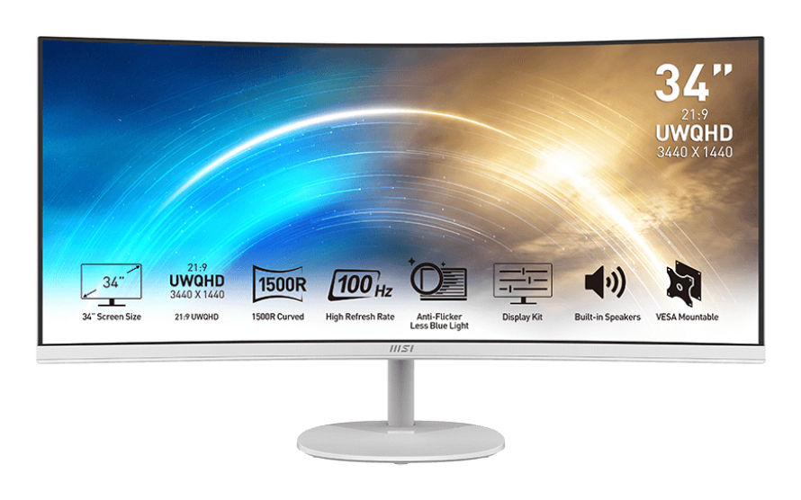 MSI PRO MP341CQWDE (86 cm (34 Zoll), wei, WQHD, VA, Curved, 100Hz Panel)