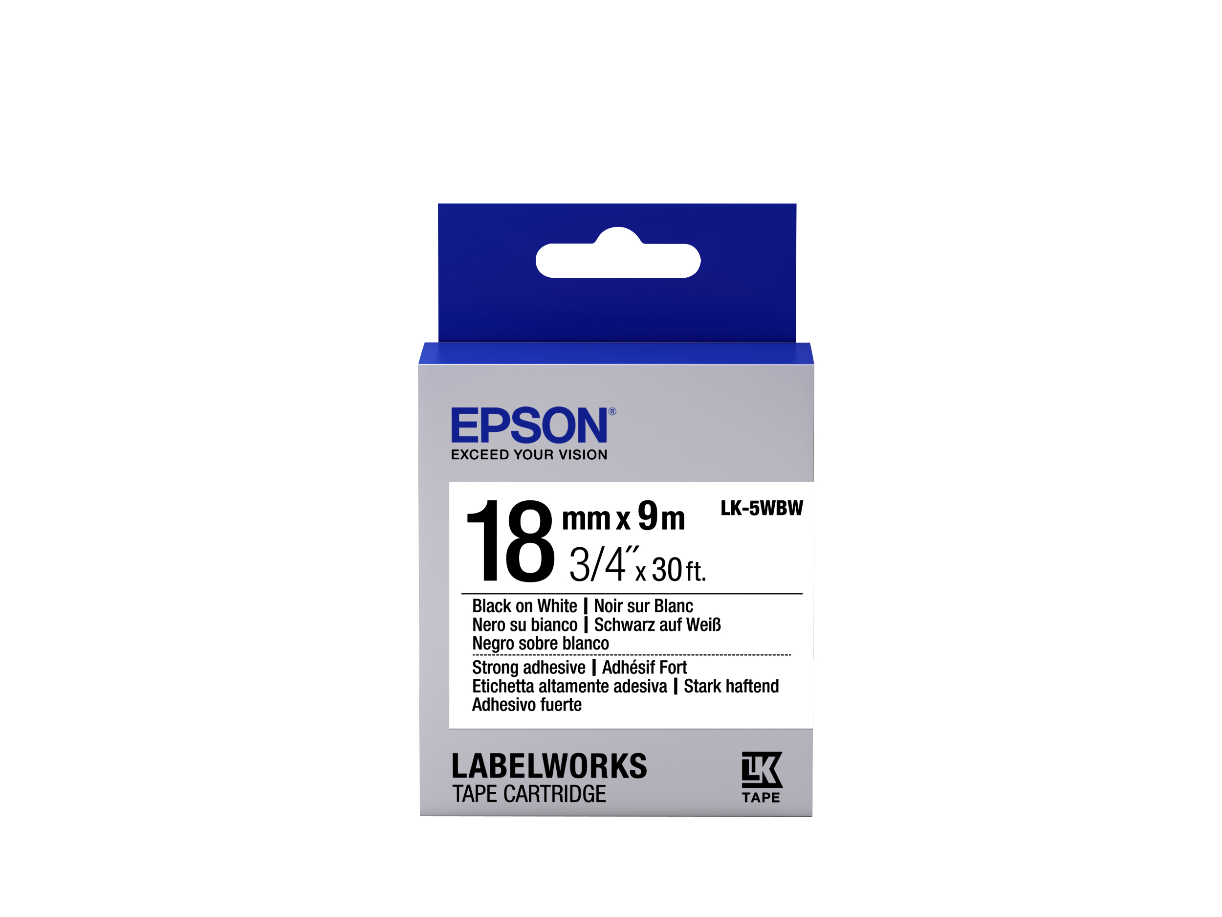 Epson LabelWorks LK-5WBW - Strong adhesive - Black on white - Roll (1.8 cm x 9 m) (C53S655012)