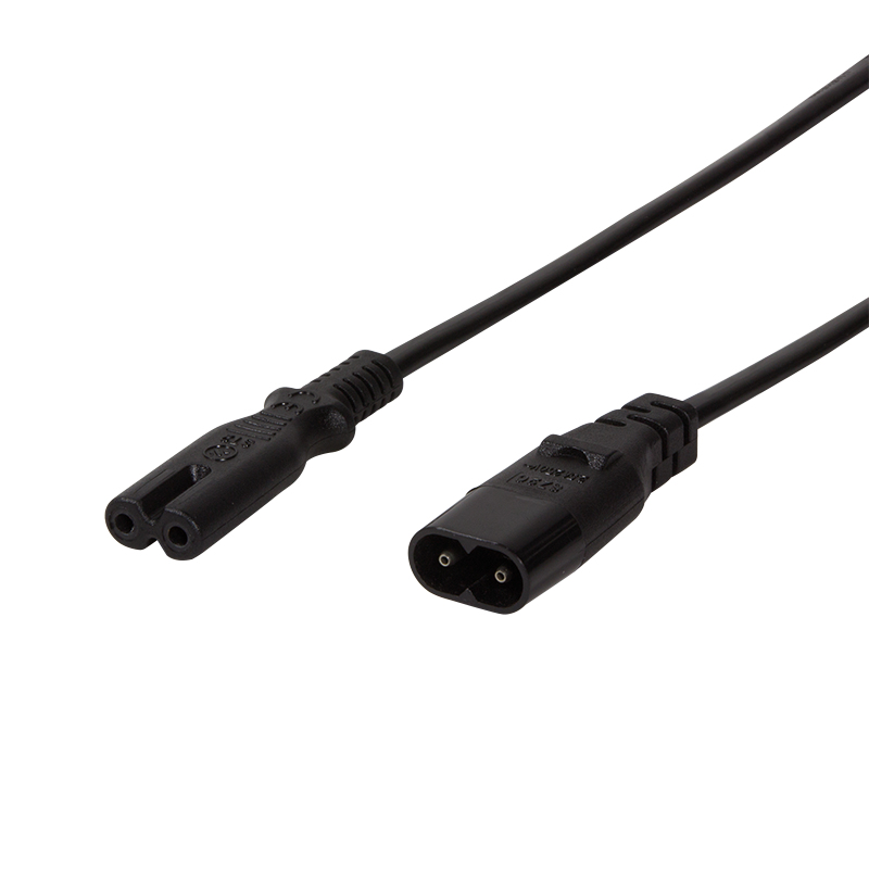 Power cable extension, IEC C8 to IEC C7, black, 2 m