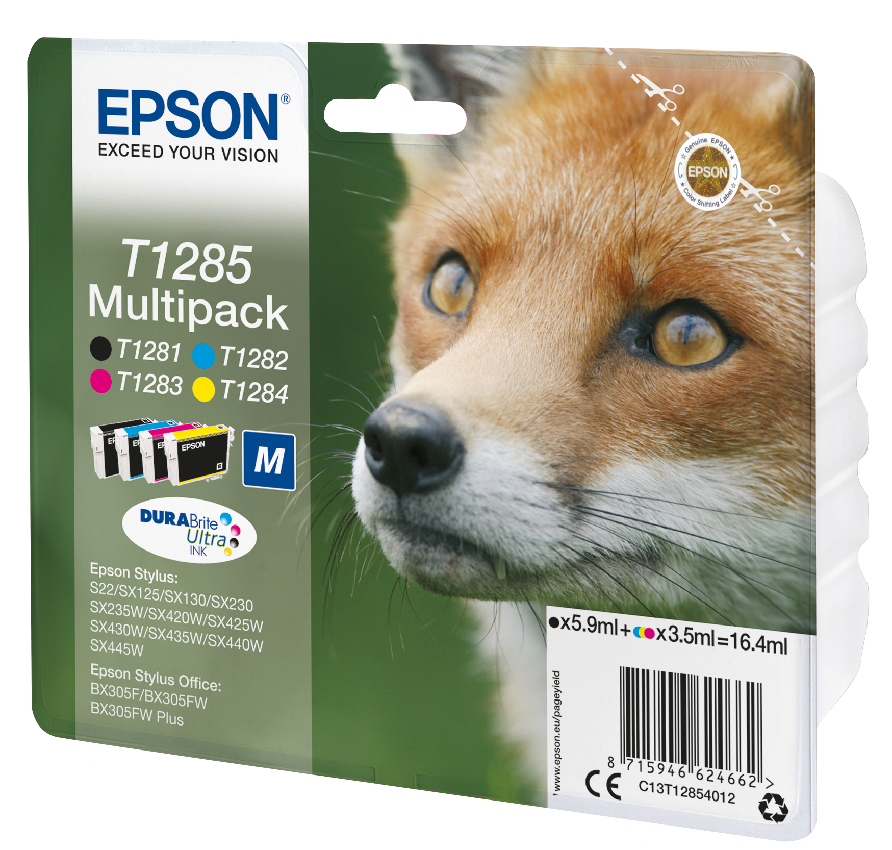 EPSON T1285 Multipack 4-pack BK Y C M blister ink for S22 SX130 SX230 SX235 SX430 SX435 SX438 SX440 SX445 Stylus Office BX305