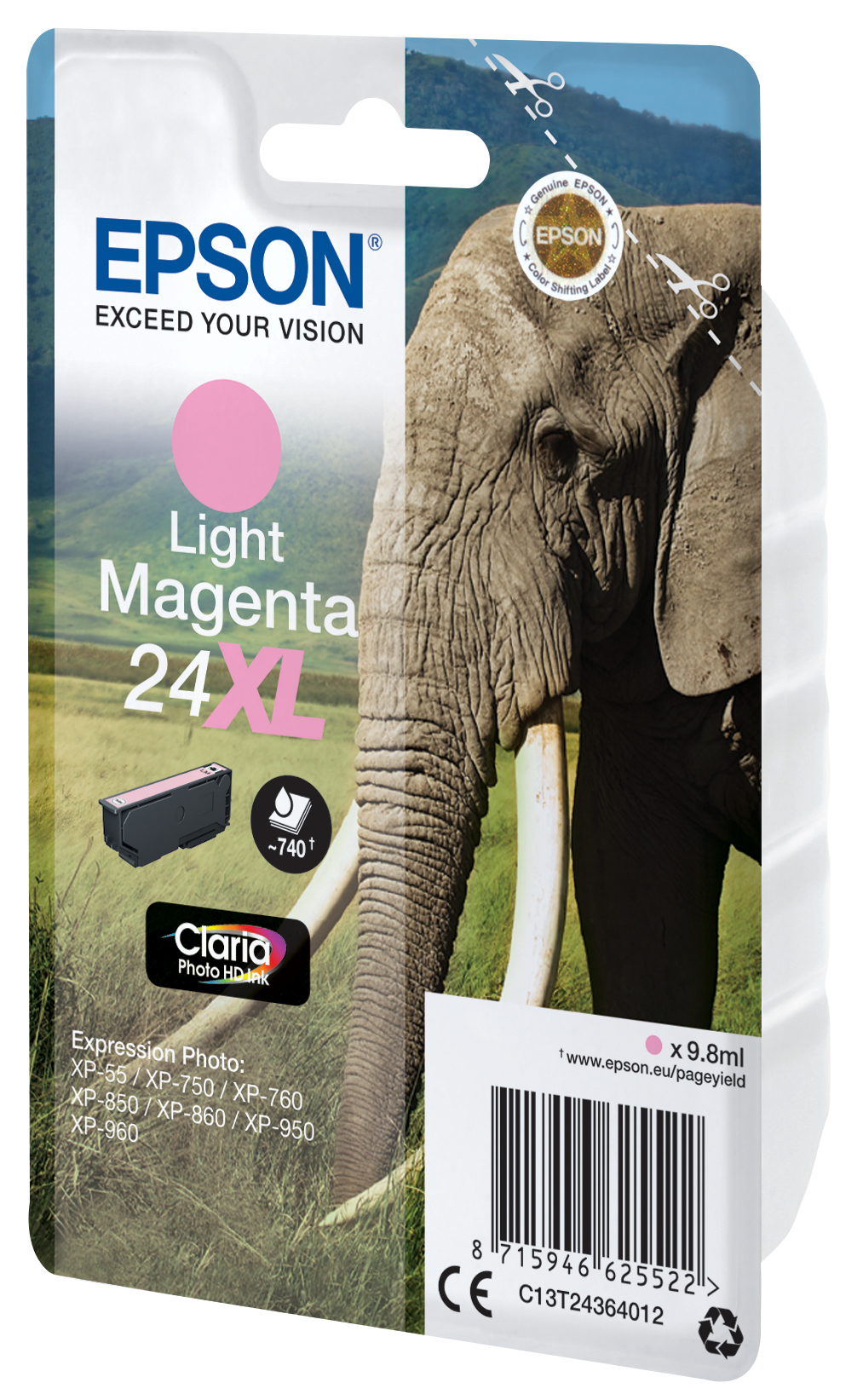 EPSON 24XL 9.8ml XL light magenta blister with RF alarm ink cartridge for Expression Photo XP-55 750 760 850 860 950 960 970