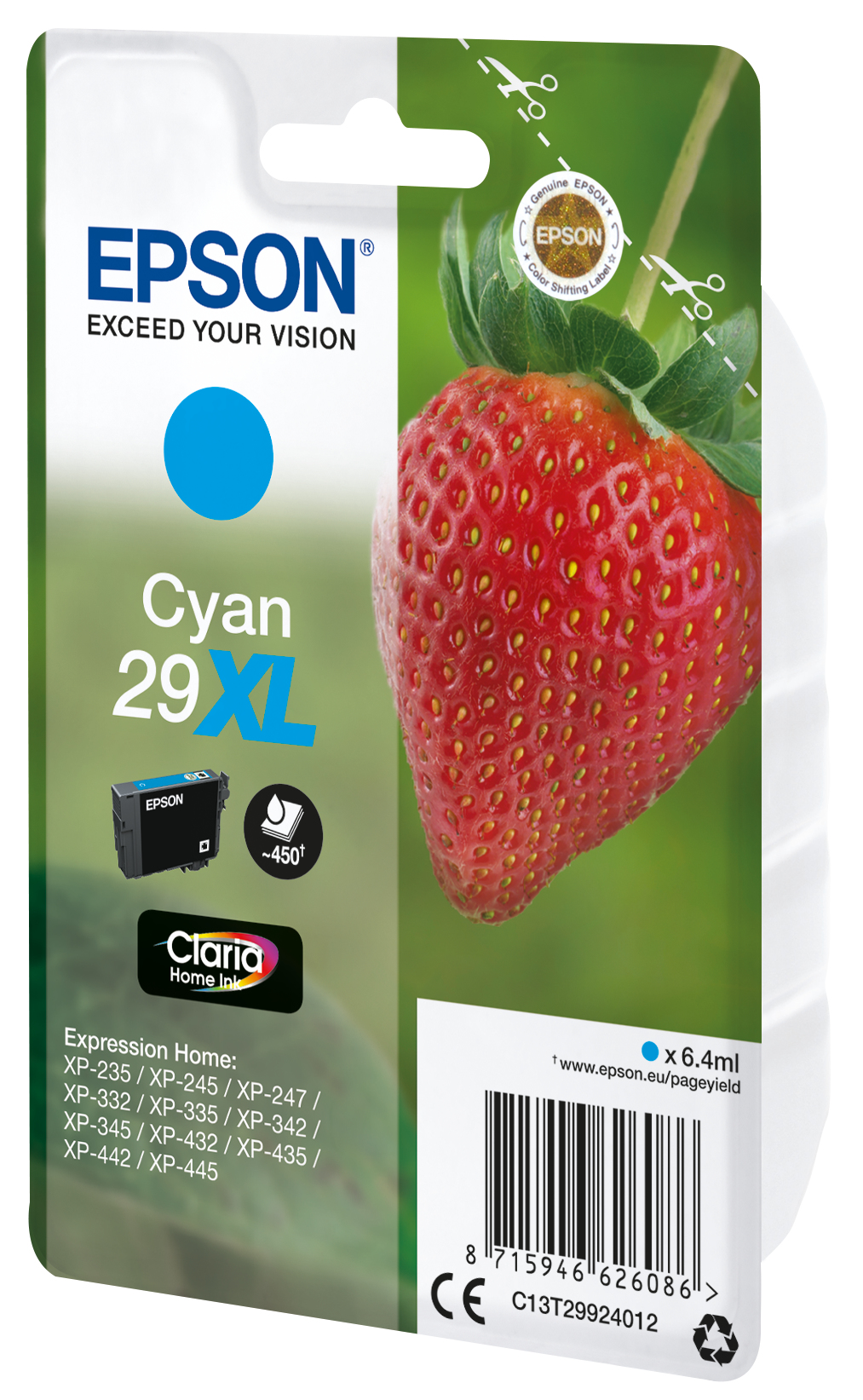EPSON 29XL 6.4ml XL cyan blister with RF/acoustic alarm ink cartridge for XP-235 245 247 255 332 335 342 345 432 435 442 445 455