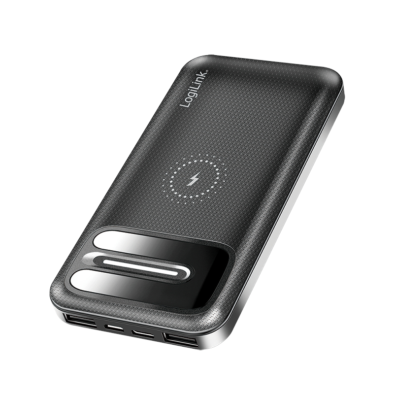 Mobile Power Bank, LiPo, 8.000 mAh, wireless charging, black