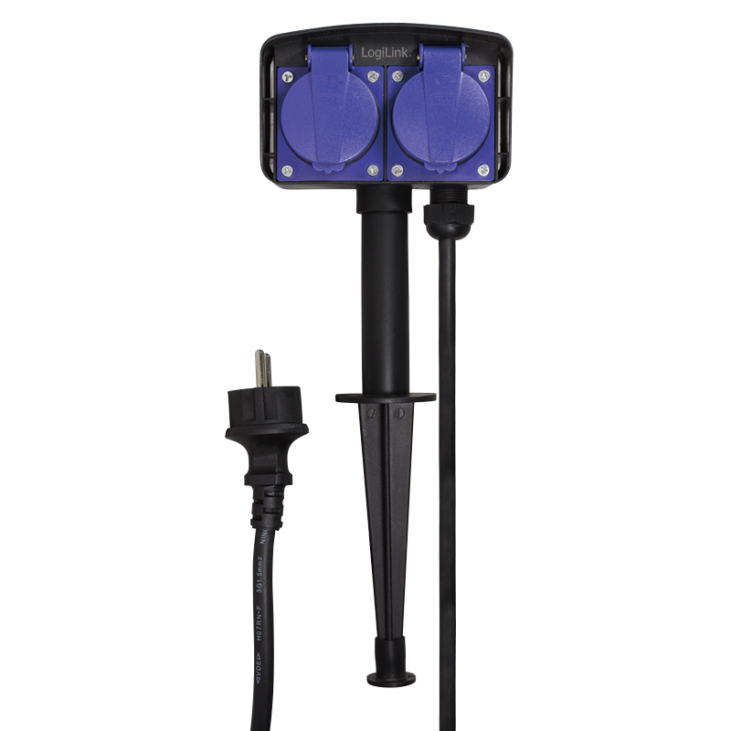 Logilink Outlet Strip, 2 safety sockets, w/ground spike, 2m cable