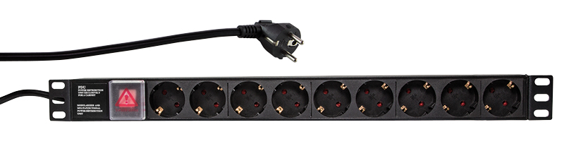 LogiLink 9-Fach Steckdosenleiste 19" 1HE mit 2m Anschlusskabel und Schalter