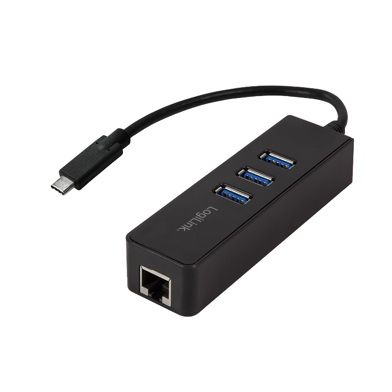 LogiLink USB 3.2 Gen1 Hub, 3-port, USB-C, with Gigabit Ethernet