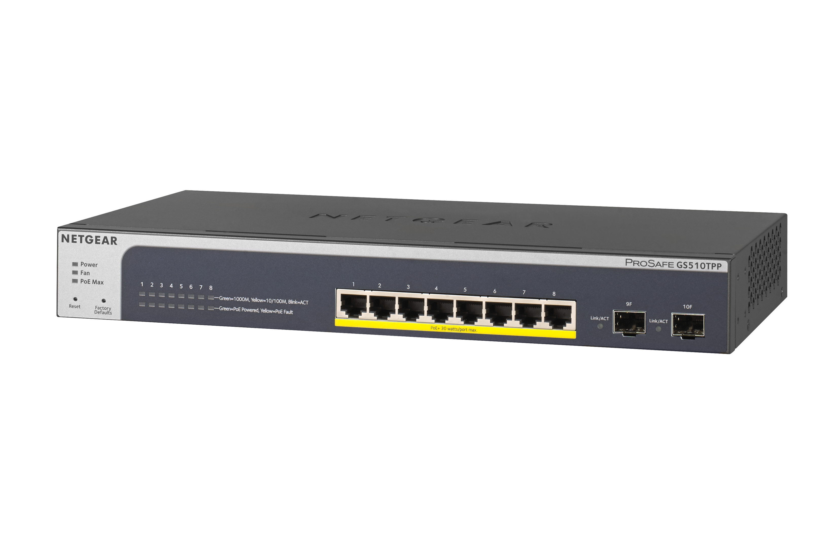 Netgear 8-PORT POE+ GB WEBMGD SWITCH GS510TPP, Managed, L2/L3/L4,  Gigabit Ethernet (10/100/1000), Power over Ethernet (PoE)