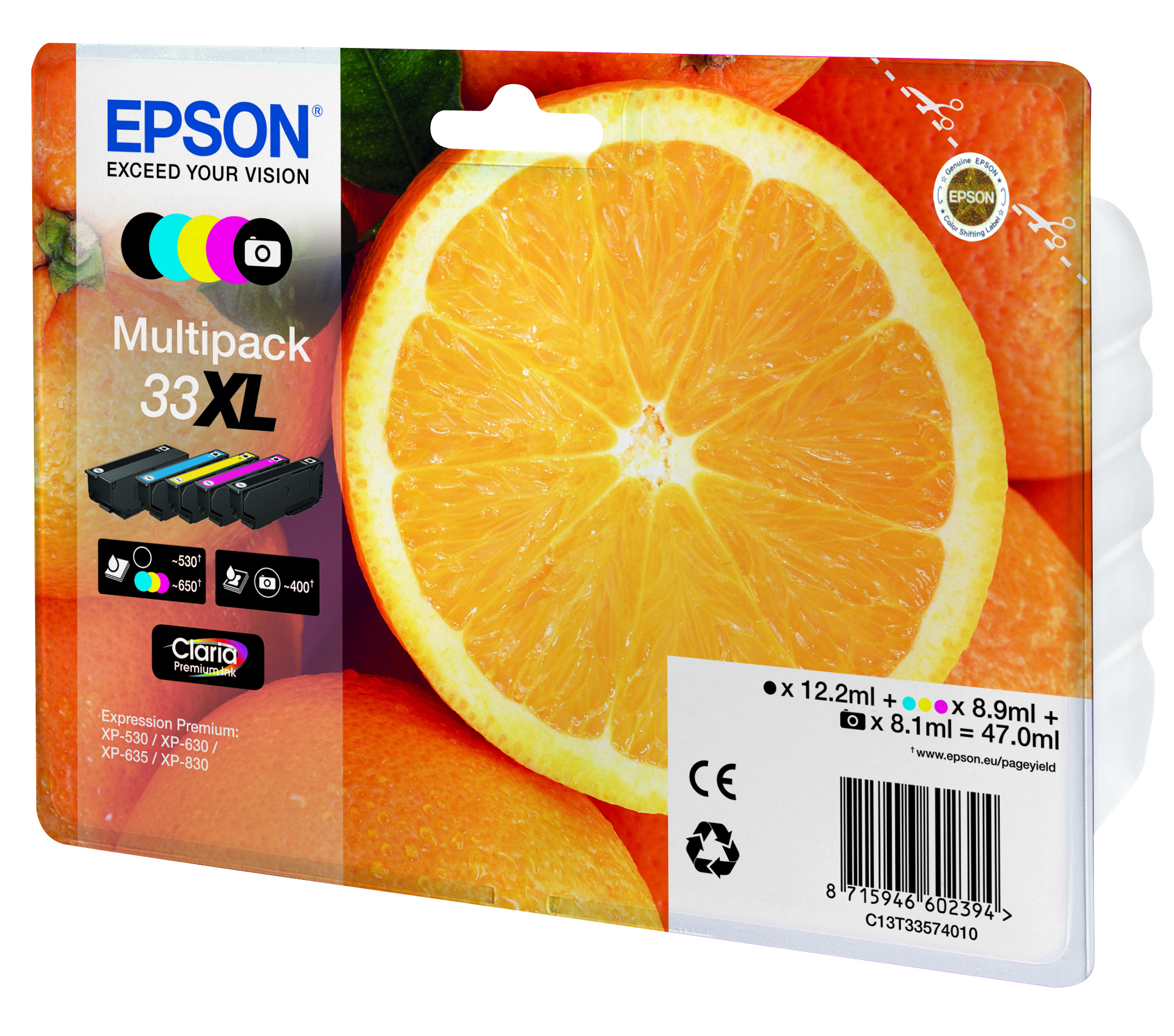 Epson Tinte 33XL C13T33574011 5er Multipack (BKMCY/Schwarz Foto) bis zu 650 Seiten