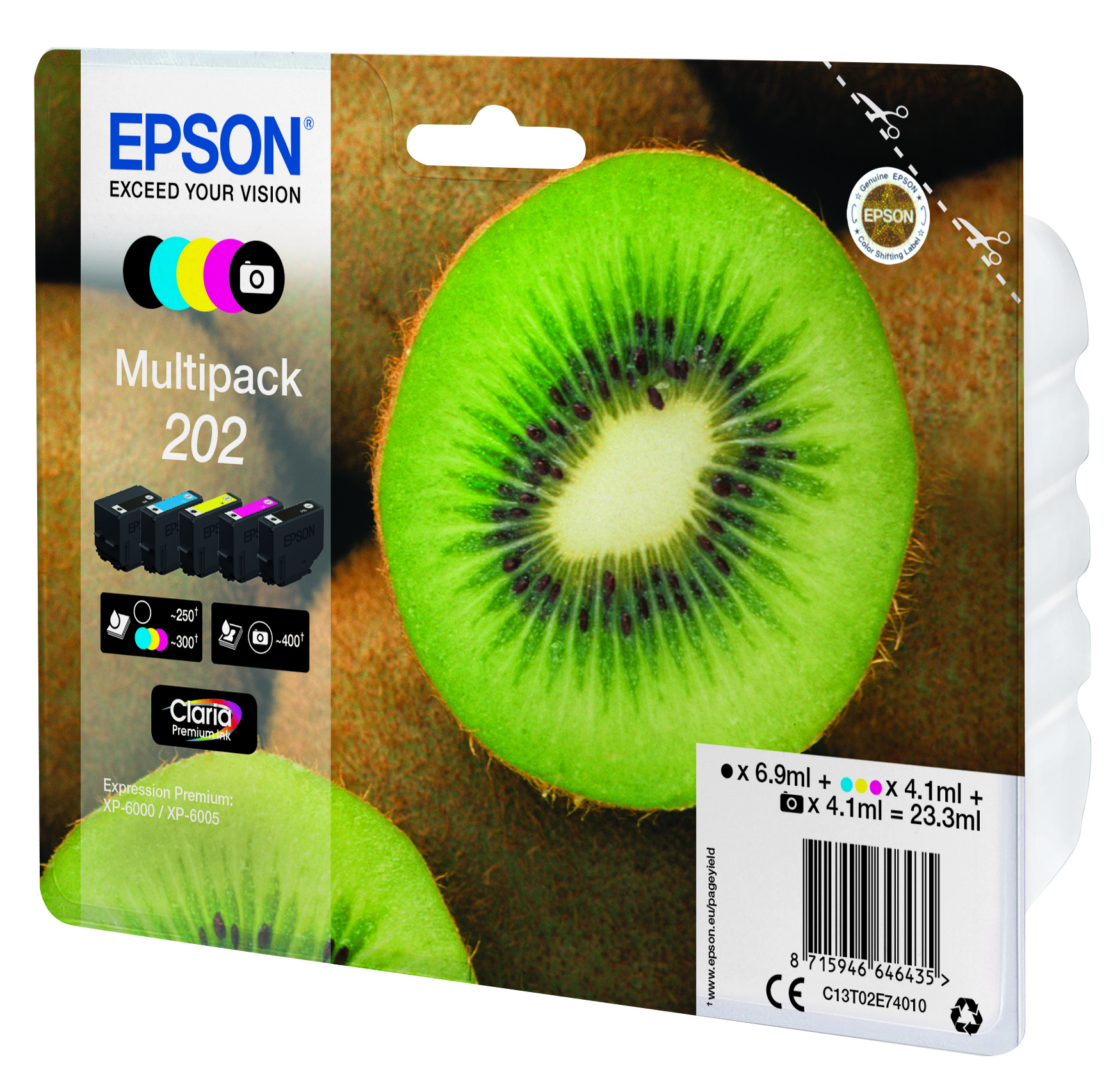 Epson Tinte 202 C13T02E74010 5er Multipack (BKMCY/Schwarz Foto) bis zu 300 Seiten