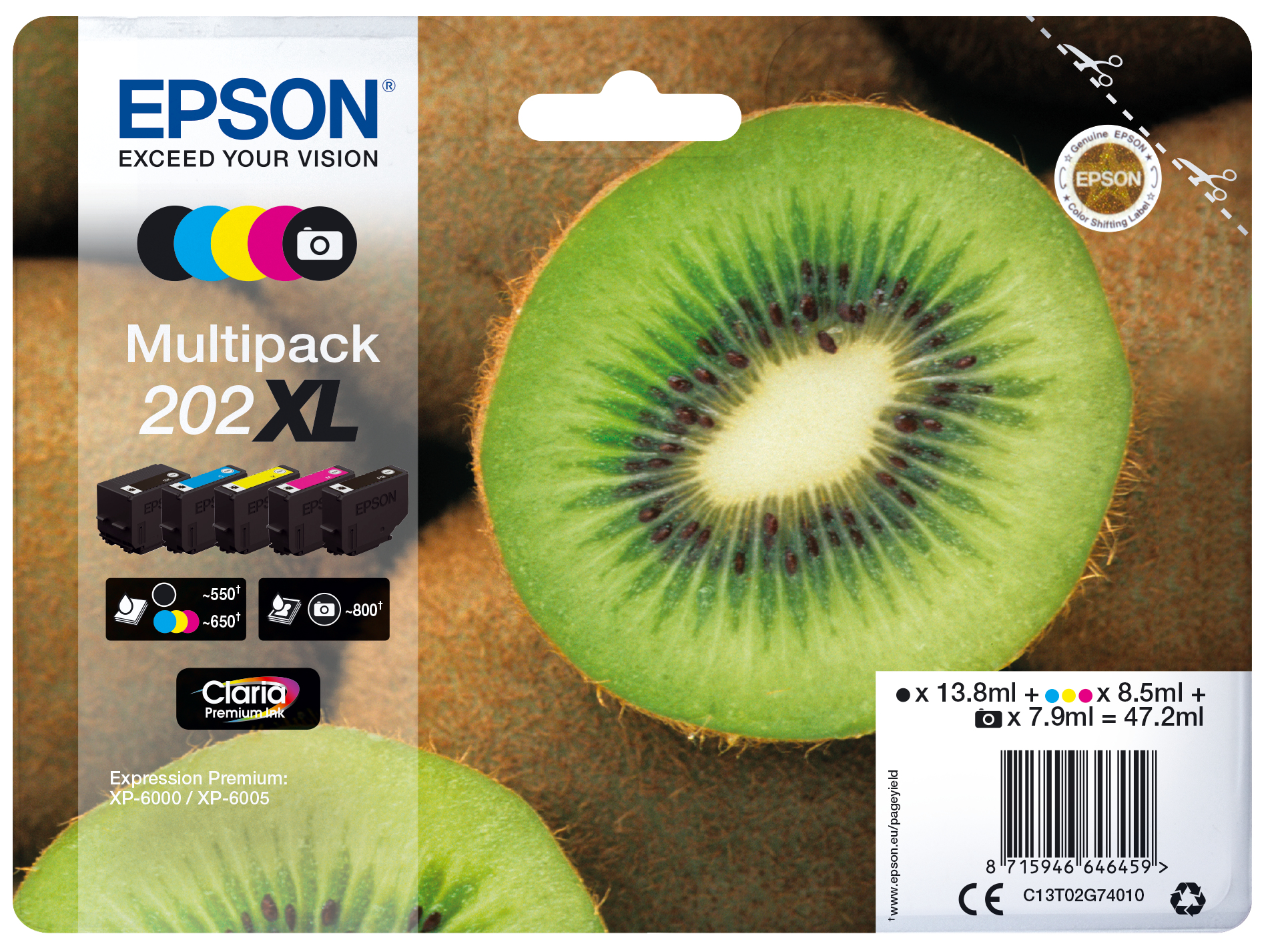 Epson Tinte 1LB Multipack 5-farbig 202XL Kiwi Clara Premium Ink