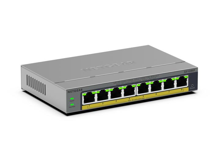 NETGEAR Easy Smart GS108EP - Switch - L3 - Smart - 8 x 10/100/1000 (PoE+) - Desktop, wandmontierbar - PoE+ (62 W)