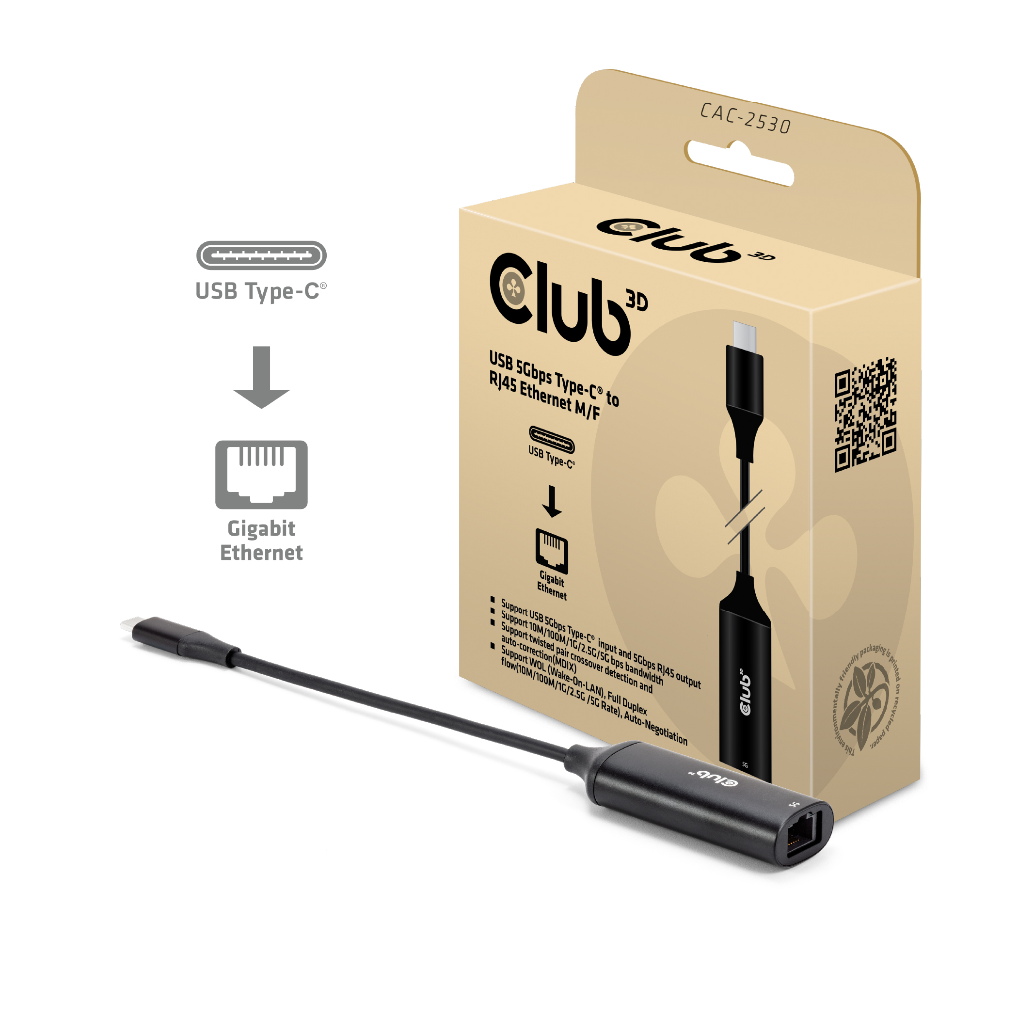 Club3D Adapter USB-C > RJ45 5Gbps