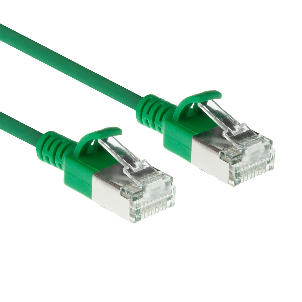 Green 0.15 meters LSZH S/FTP CAT6A slimline patch cable snagless with RJ45 connectors