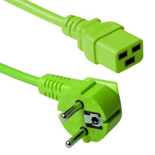 Powercord mains connector Schuko CEE 7/7 male (angled) - C19 IEC 60320 green 0.6 m
