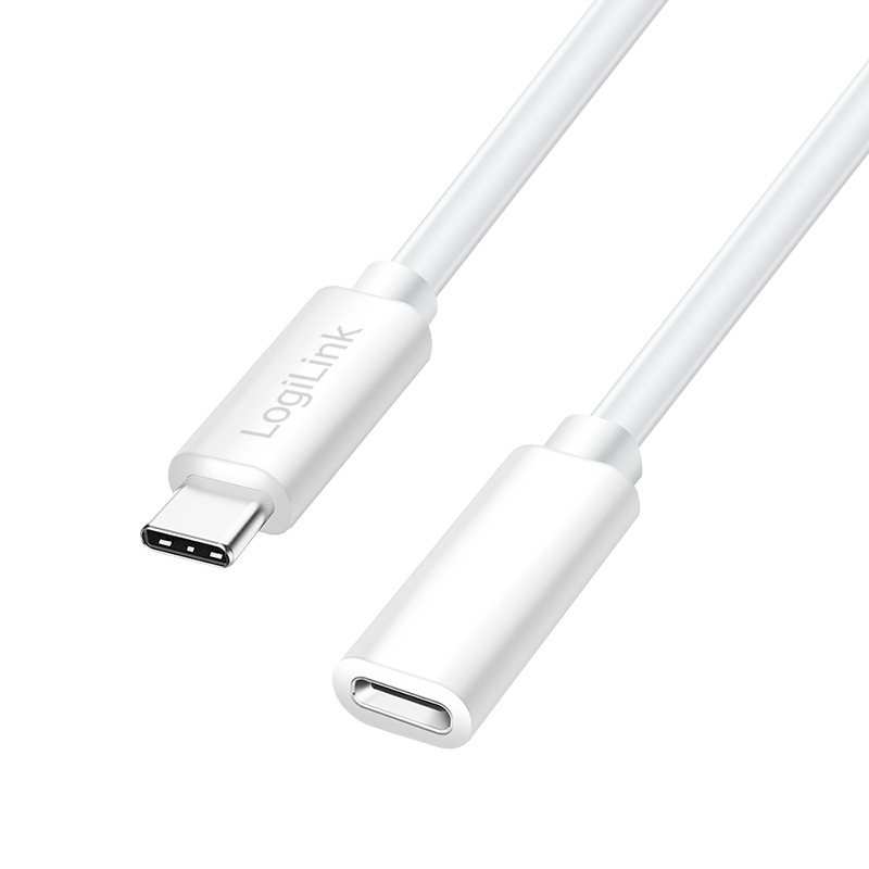 Logilink USB 2.0 Type-C cable, C/M to C/F, 480 Mbps, 100W, white, 2 m