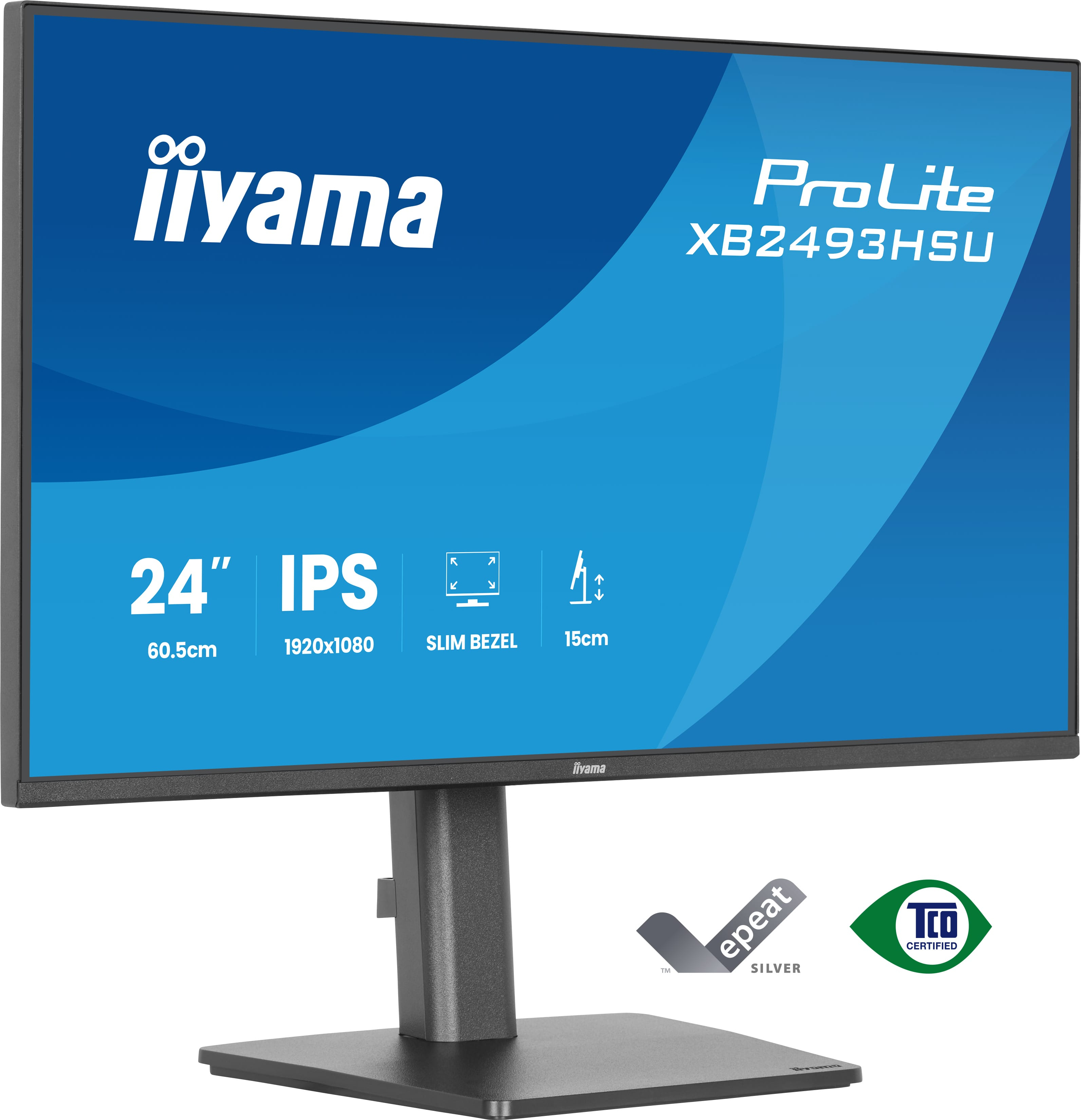 60,5cm/23,8" (1920x1080) iiyama ProLite XU2493HSU-B1 16:9 FHD IPS 4ms 60Hz VGA HDMI DisplayPort USB VESA Speaker Black