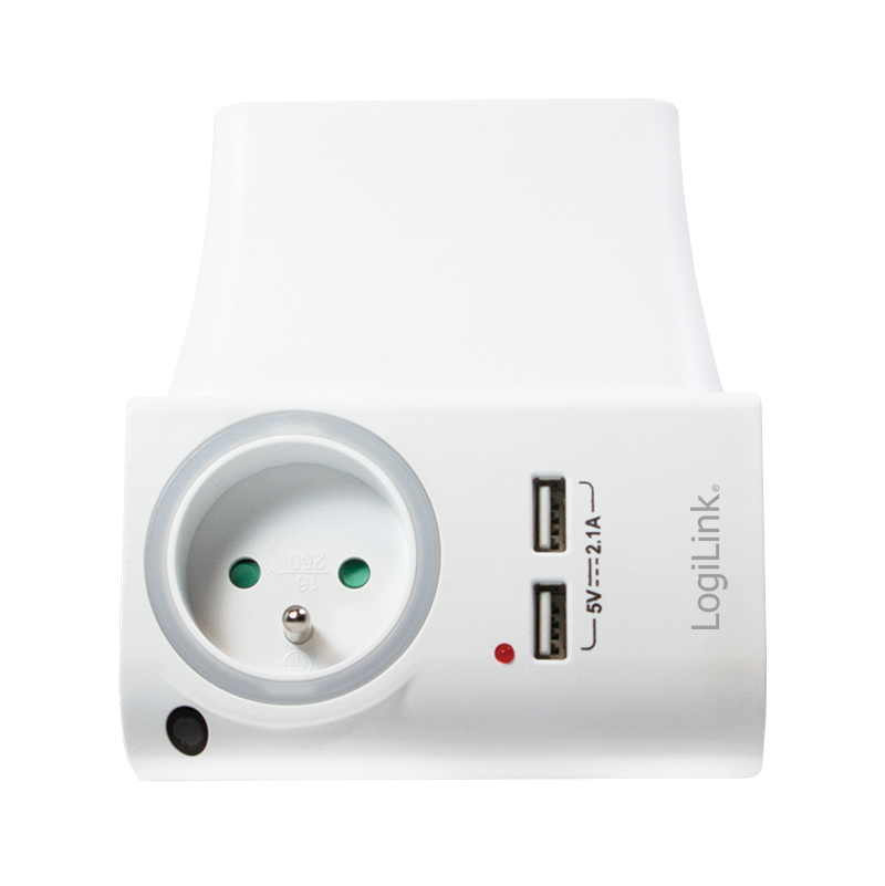 Logilink USB-A charger, 10.5 W, 2-port, 2x USB-A, 1x CEE 7/5 (FR), charging cradle, White