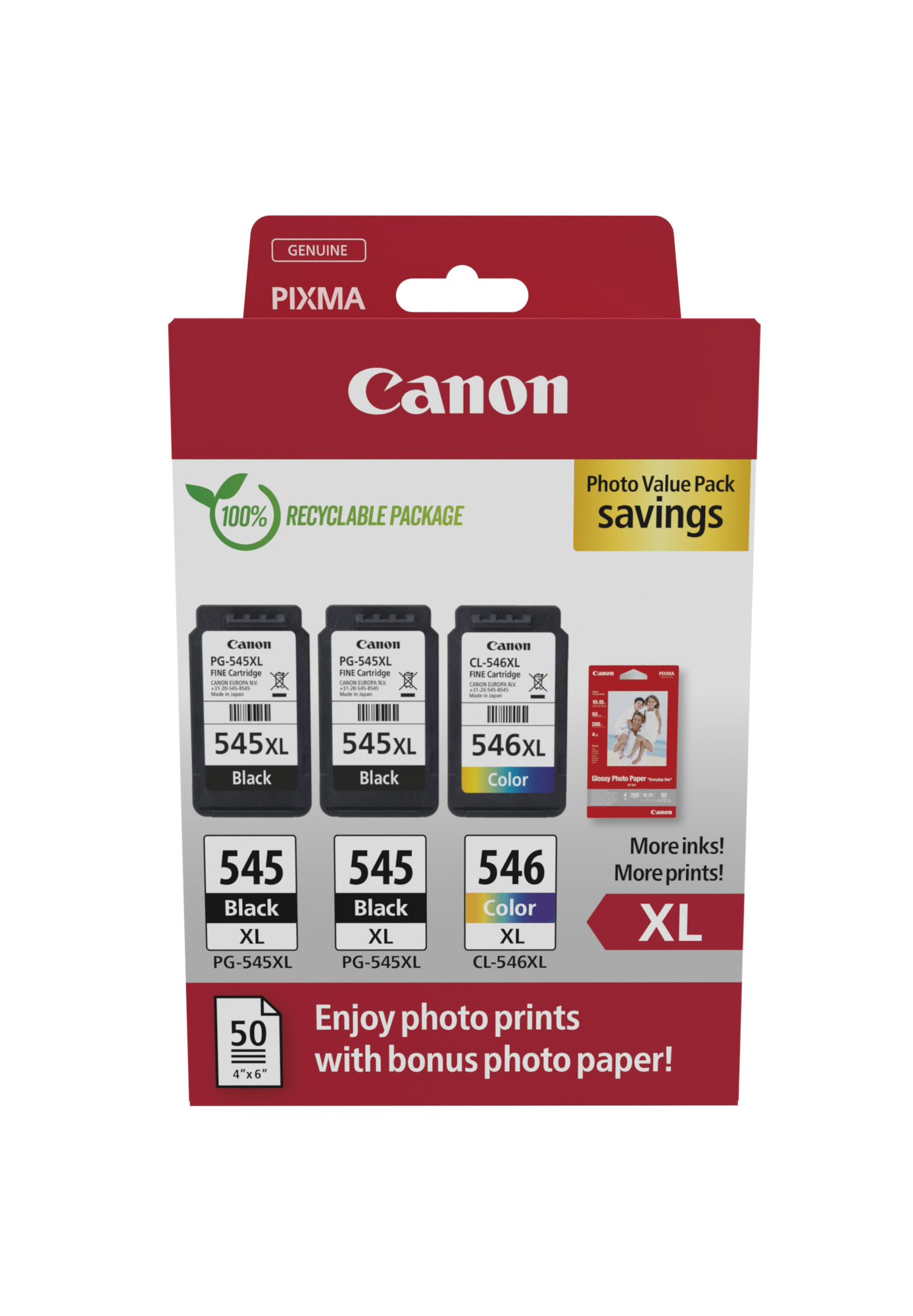 Canon Tinte PG-545XL/CL-546XL 8286B015 3er Multipack (2xBK/Color) inkl. Fotopapier