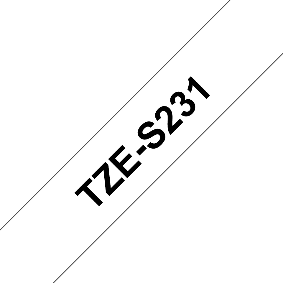 Brother TZS231 Tejp Svart Text, Vit Botten, 12mm, Stark, Laminerad