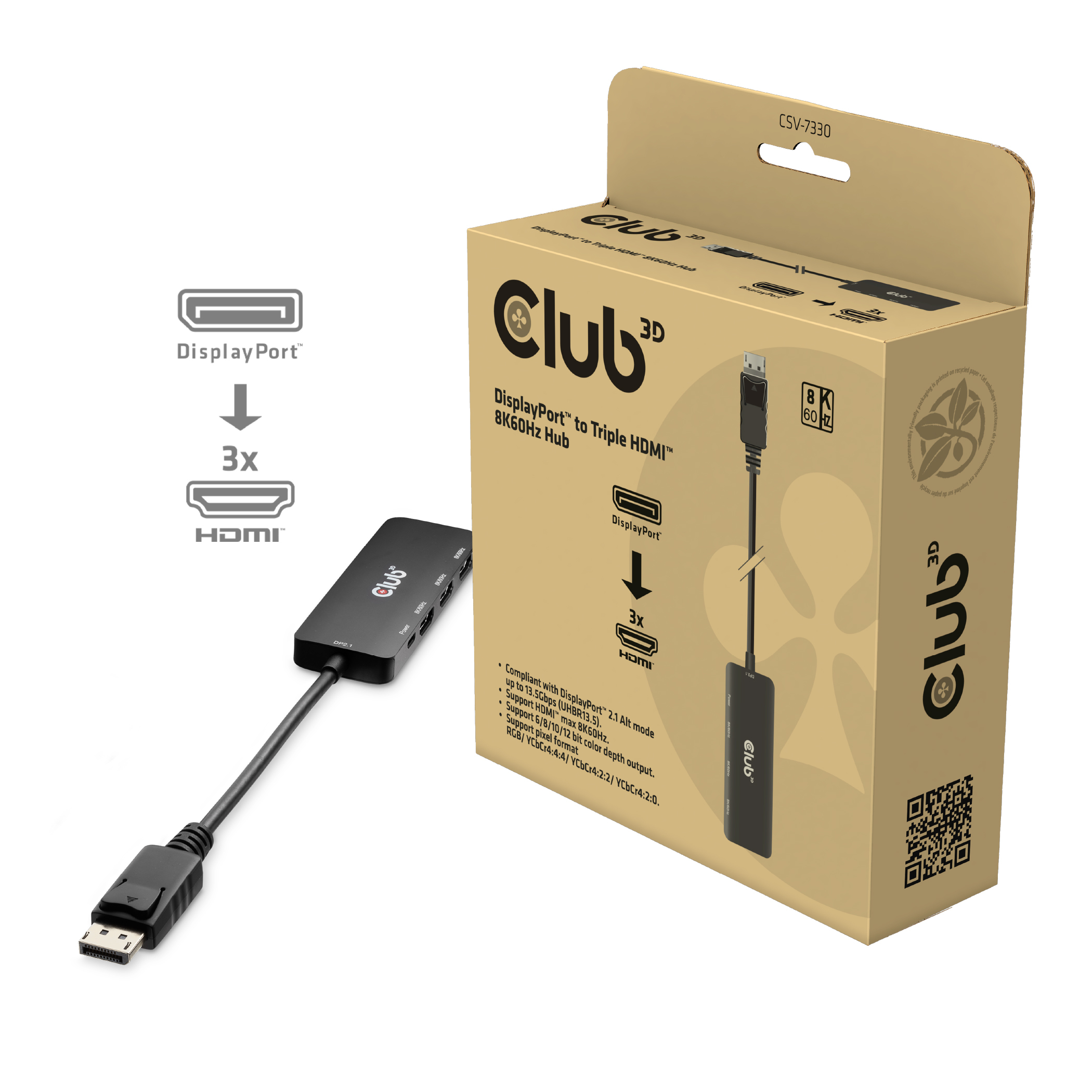 Club3D Adapter DisplayPort 2.1 > 3x HD