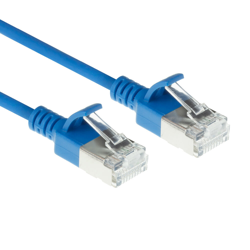 Blue 0.25 meters LSZH S/FTP CAT6A slimline patch cable snagless with RJ45 connectors