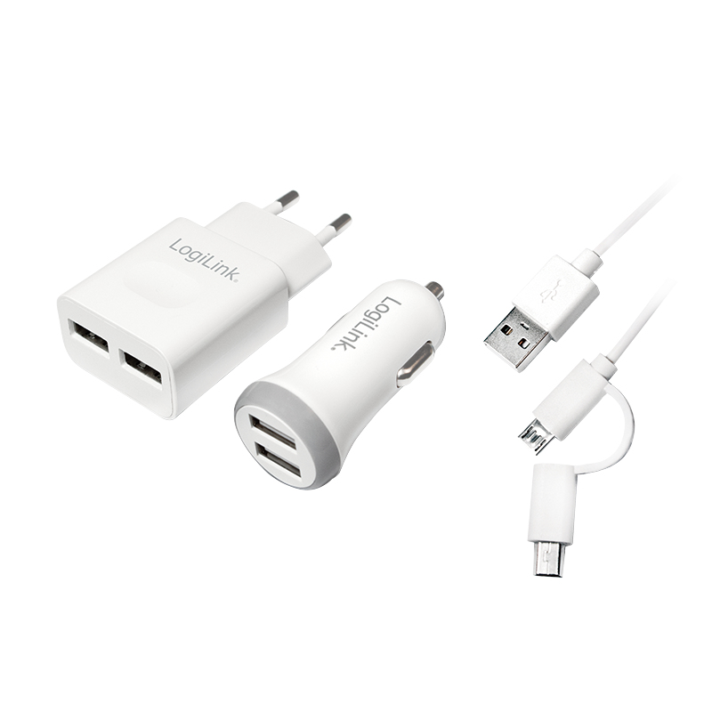 Logilink USB-A Charging Kit, 10.5 W / 10 W, 2-port, 2x USB-A, White