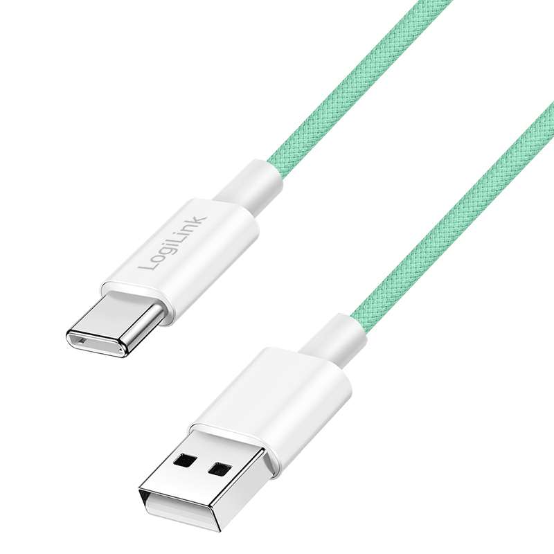 USB 2.0 Type-C cable, A/M to C/M, 480 Mbps, 60W, nylon, green, 1.5 m