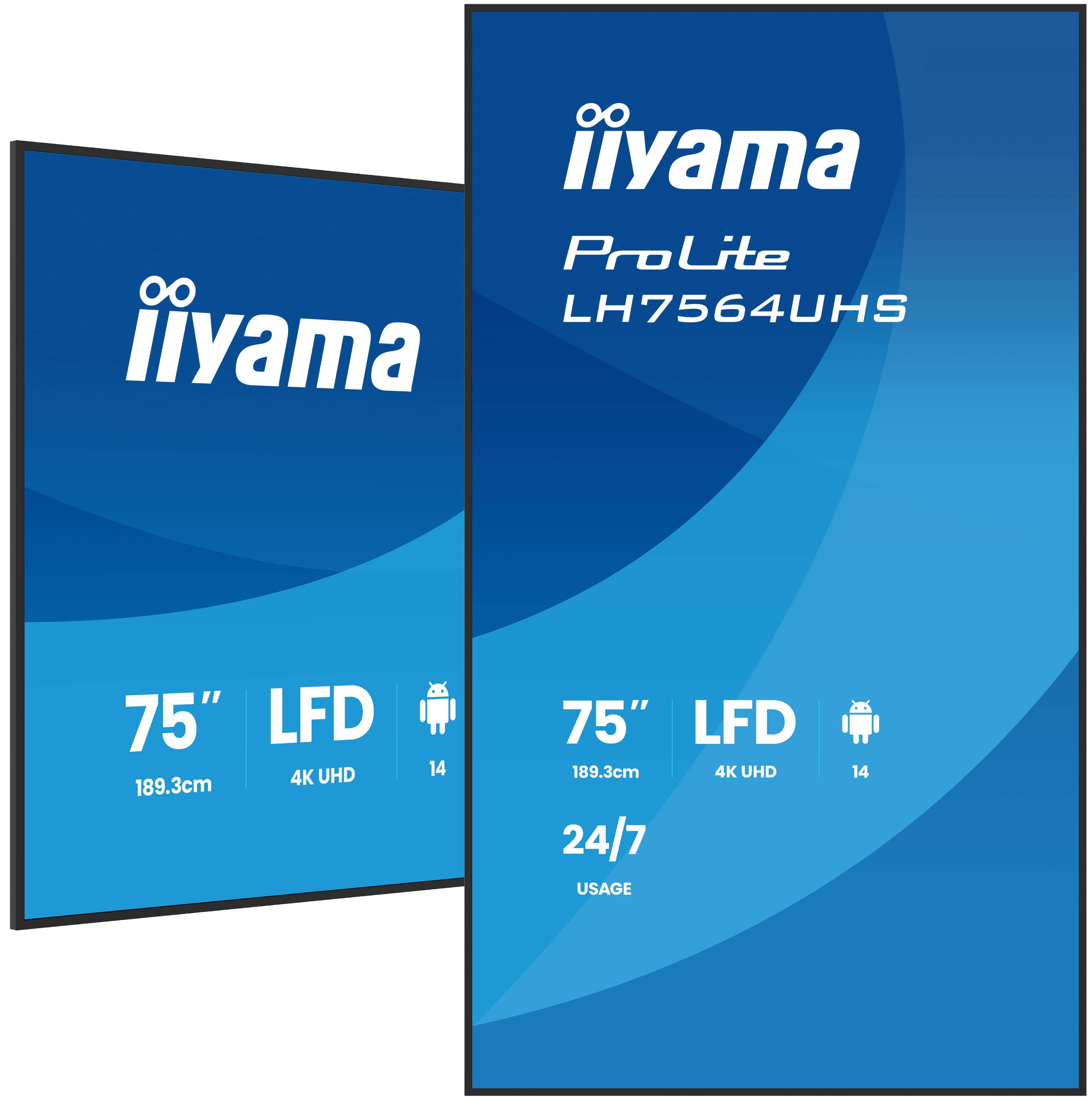 iiyama 75" LFD, 3840x2160, Portrait, 24/7, Android, AG
