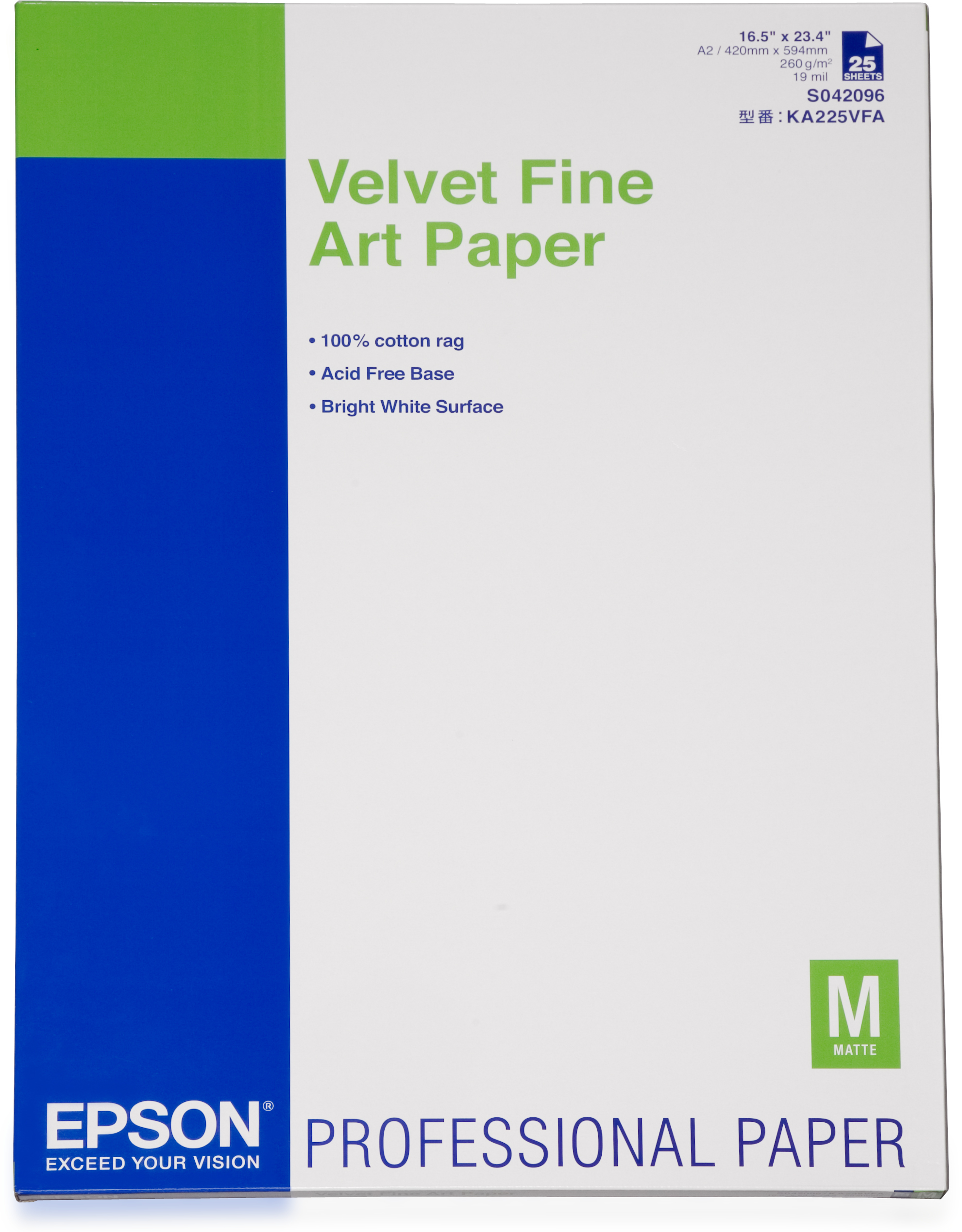 EPSON Fine Art Velvet Paper A2 420 x 594 mm 260g/m2 25 sheet fine art paper