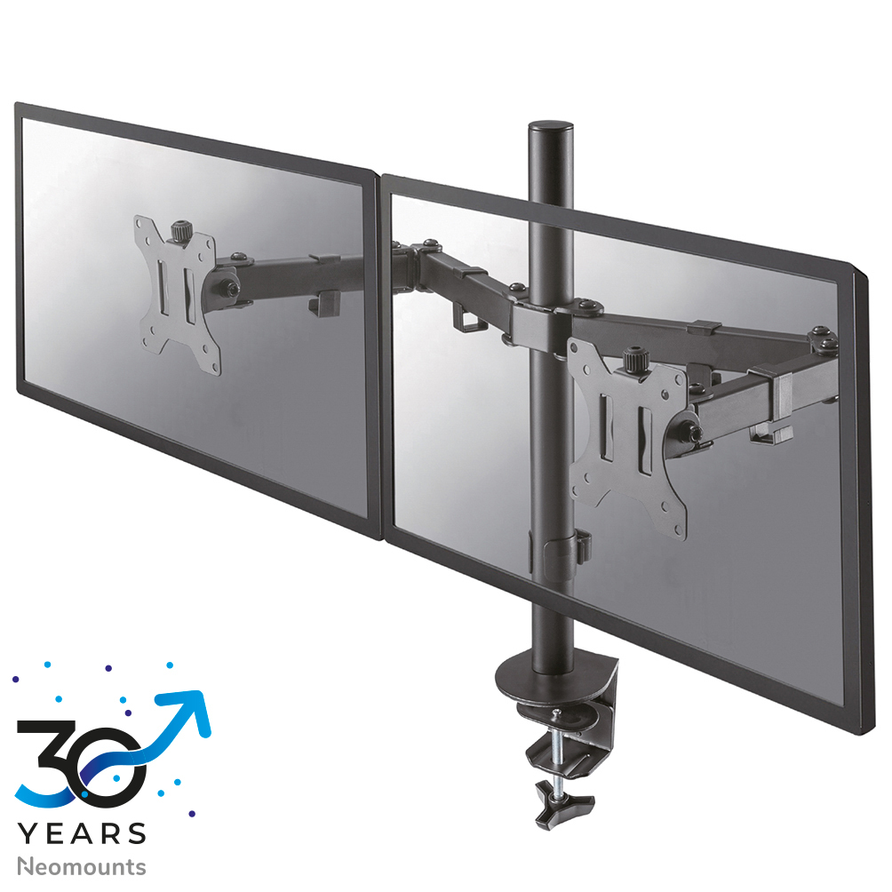 Neomounts FPMA-D550DBLACK, Full Motion  Dual Desk Mount (Clamp &  Grommet), For 2 x 10-32" Monitor Displays,  0-8 kg/Display, Height Adjustable -