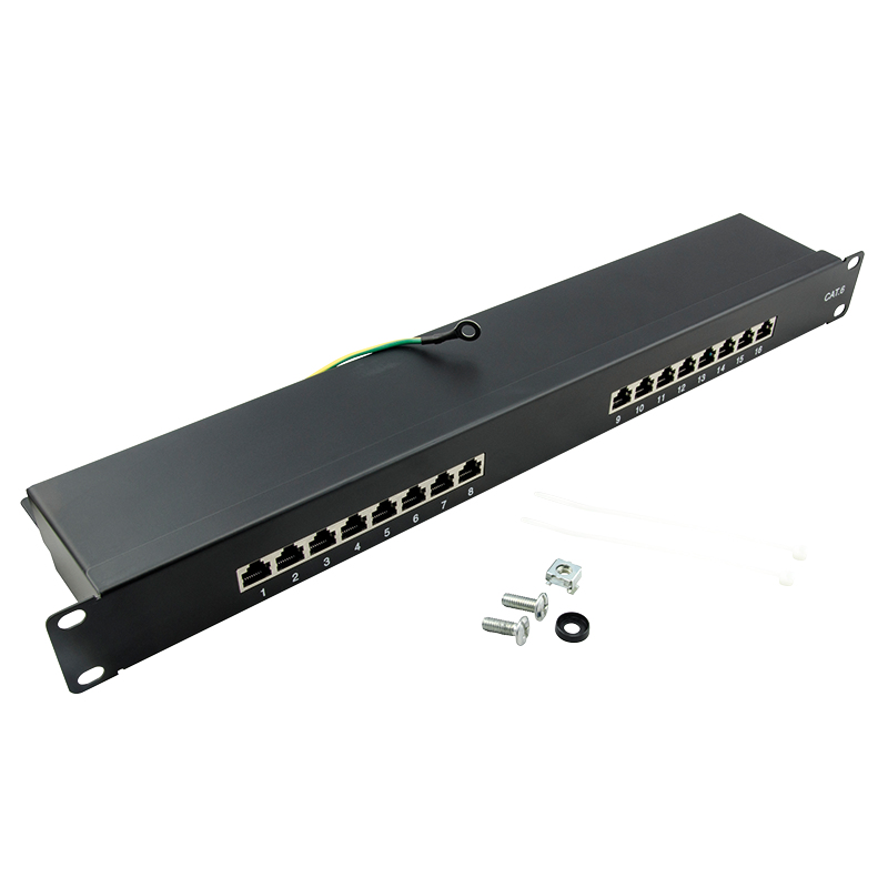 Patchpannel 19" 16 Port Cat6 STP black EconLine Logilink