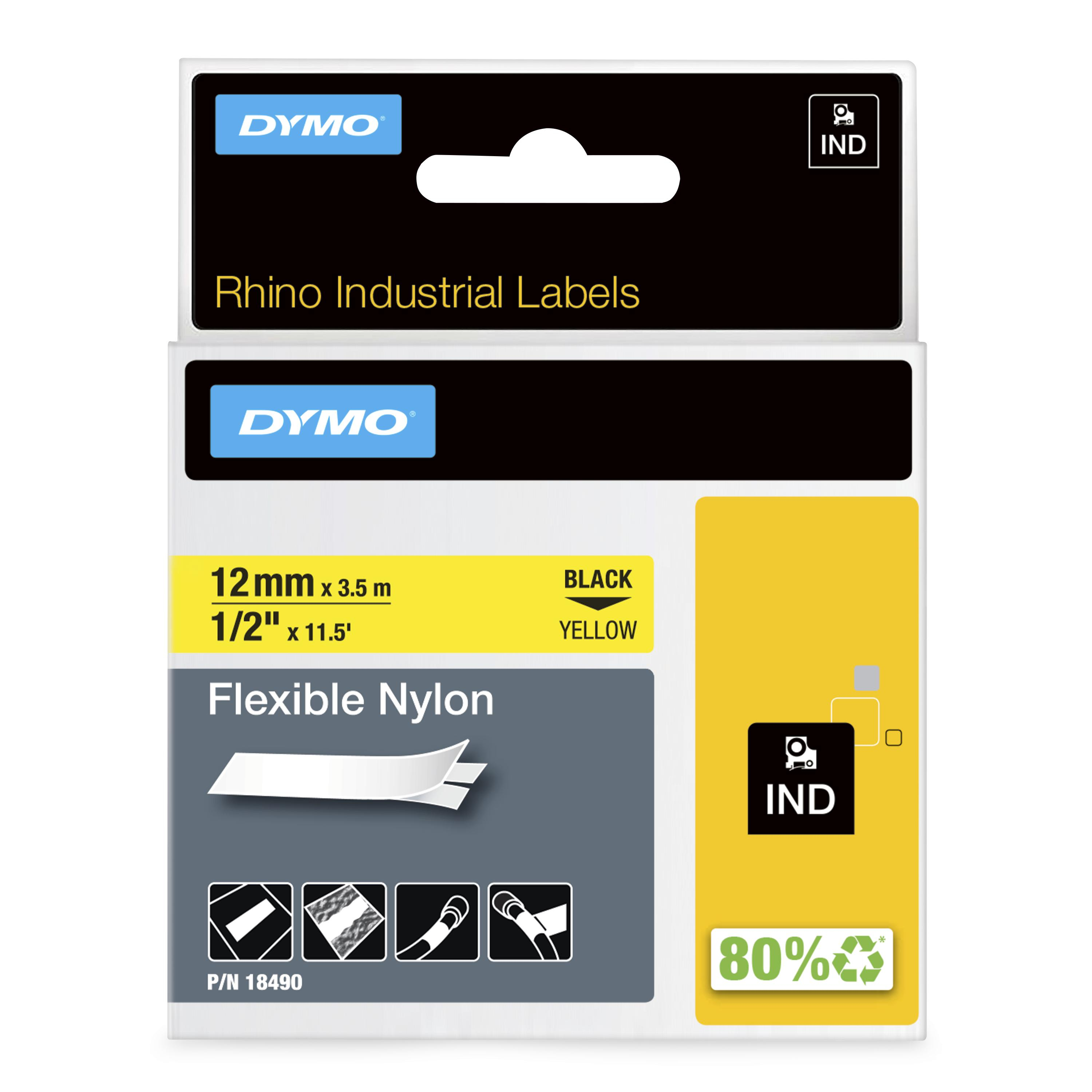 Dymo Rhino Band IND, Nylon 12 mm x 3,5 m schwarz auf gelb
