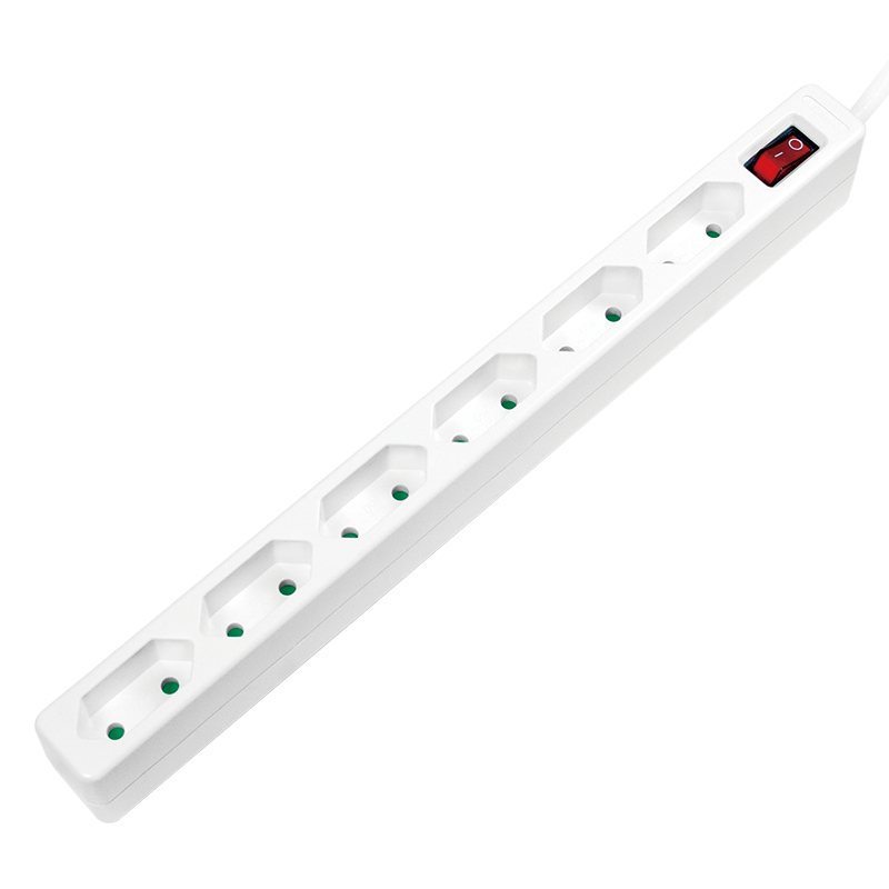 Outlet Strip, 6 euro sockets, w/ switch, white