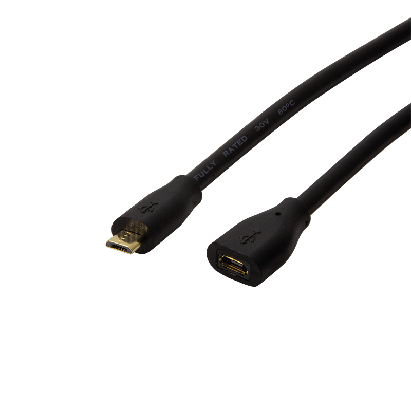 USB 2.0 cable, Micro-USB/M to Micro-USB/F, black, 0.5 m